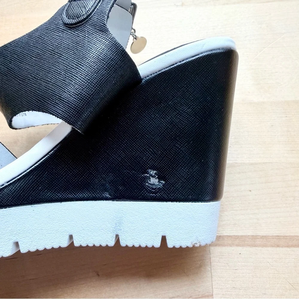 Juicy Couture Trish Black White Platform Wedge Sandals Women Size 7.5 Y2K Note